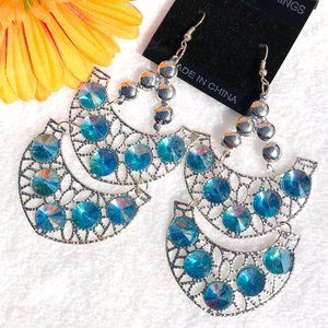 Long Boho Faux Crystal Dangle Rhinestone Earrings